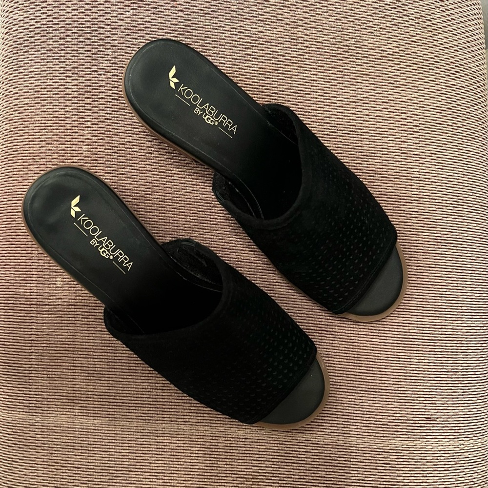 Ladies Black Slip On Sandals 2” Heal